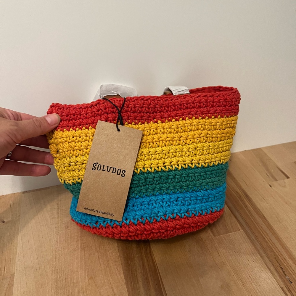 NWT Soludos Rainbow Woven Crossbody Bag with Handles